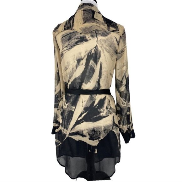 Andrew Marc Women's Tan GEO Print Sheer Button Down Swim Cover-Up Dress 8/C36 - Picture 4 of 10